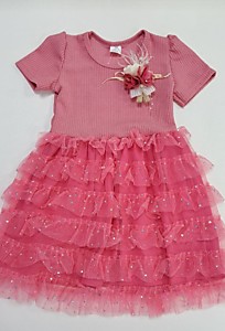 Платье Принцесса к/р с сеткой блёстки розовый