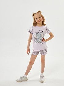 Комплект детский (футболка, шорты), с принтом, набивное полотно, цвет сиреневый