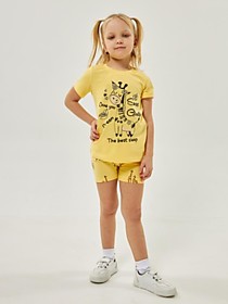 Комплект детский (футболка, шорты), с принтом, набивное полотно, цвет желтый