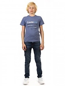 Футболка детская, с принтом, цвет джинсовый надпись